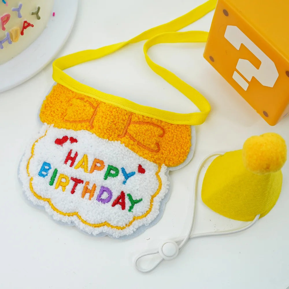 2024 Pet Birthday Hat Scarf Set Adjustable, Cat/Dog Birthday Supplies Mini Pet Saliva Towel Cat/Dog Supplies