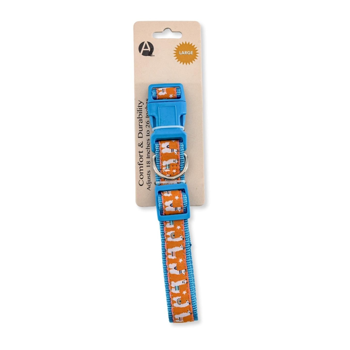 Nylon Dog Collar with Embroidered Llama Design, Adjustable, Comfortable & Secure Fit