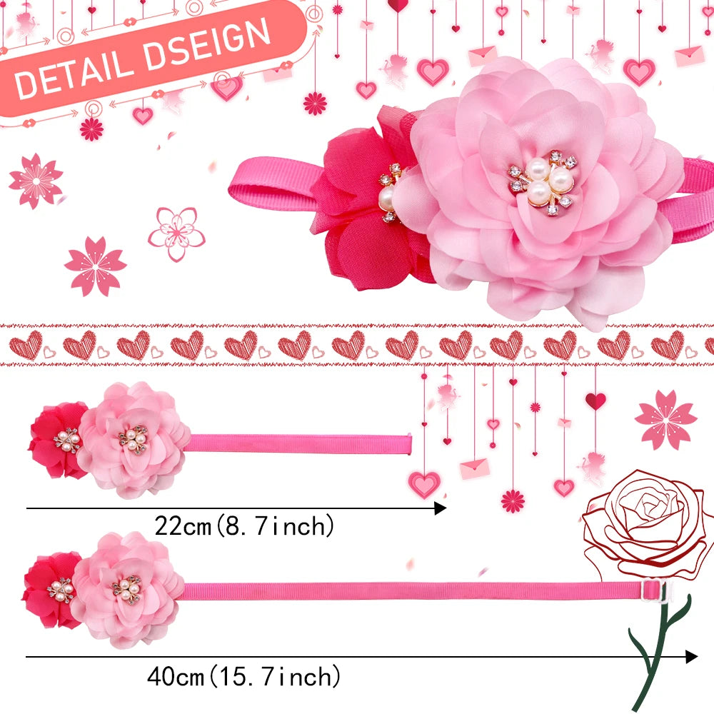20/50Pcs Flower Dog Bowtie Valentine'S Day Dog Accessories Dog Bow Tie Pink Girl Dog Bowties Love Dog Supplies for Small Dogs