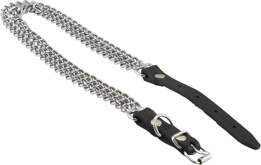 Double Metal Chain 1/2" Wide Genuine Leather Straps Dog Collar (19"-21")