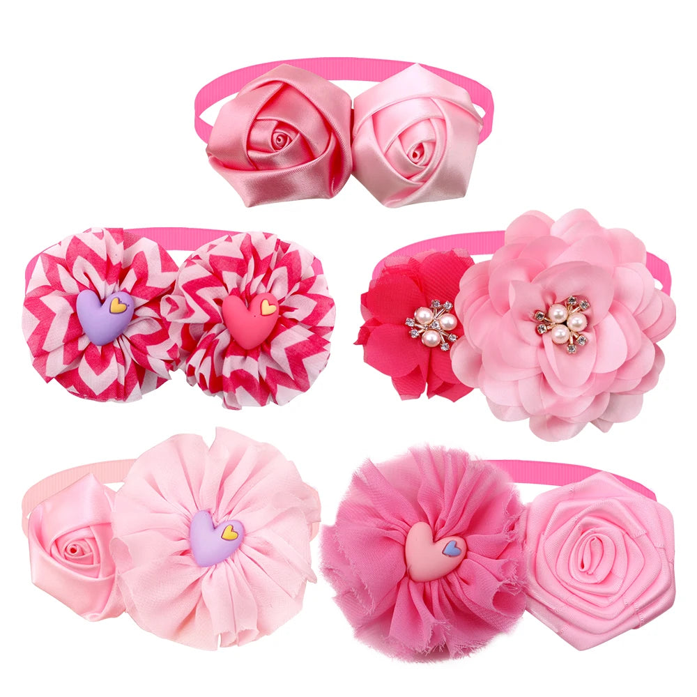 20/50Pcs Flower Dog Bowtie Valentine'S Day Dog Accessories Dog Bow Tie Pink Girl Dog Bowties Love Dog Supplies for Small Dogs
