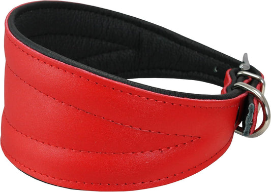 Real Leather Extra Wide Padded Tapered Dog Collar (16.75"-20" Neck; 3" Wide, Red)