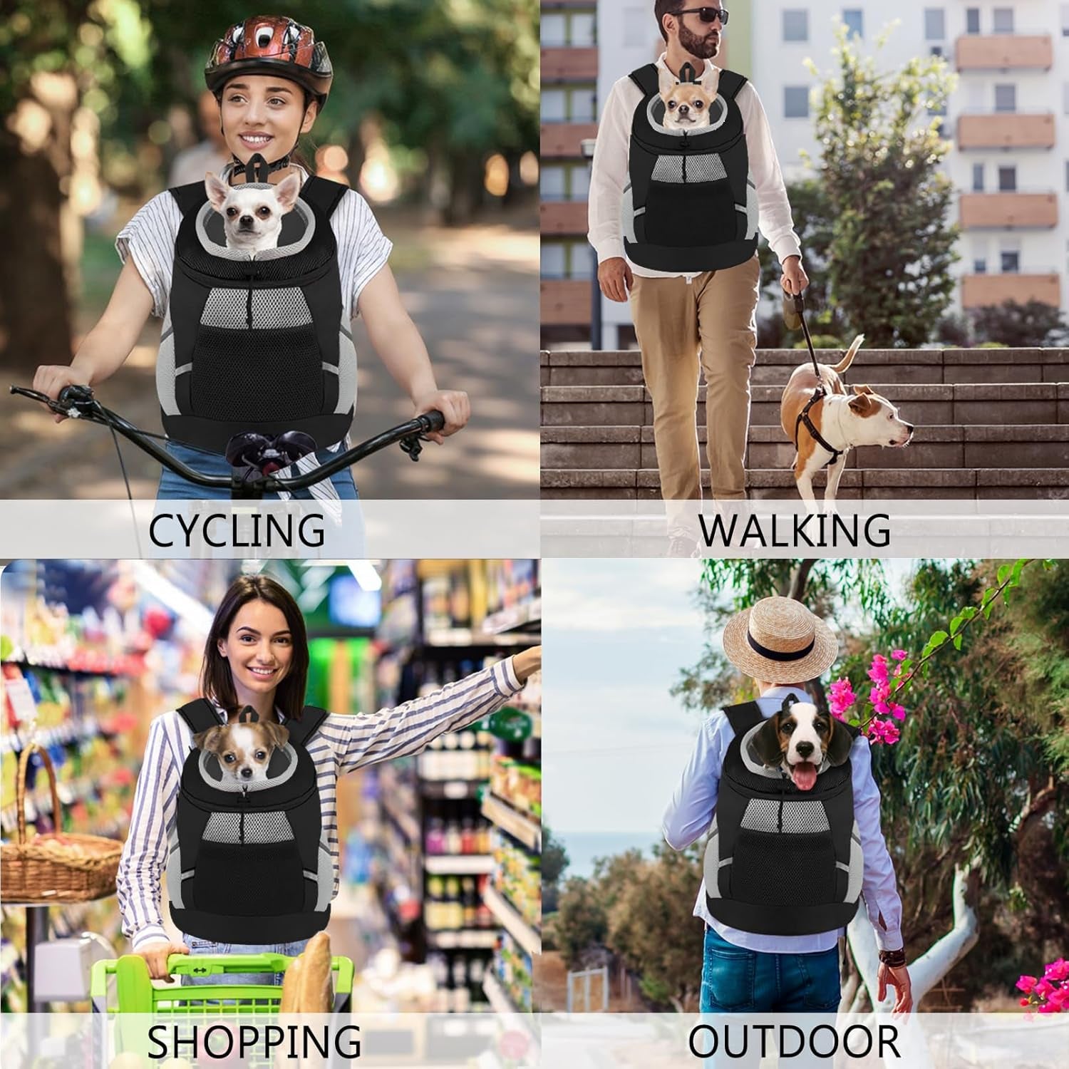 Dog Backpack Carrier, Front Chest Carrier for Small Dogs, Pet Carrying Bag for Travel Hiking Cycling Outdoor Black M(Suggested Pet Height 11-14 In, 7-13 Lbs)