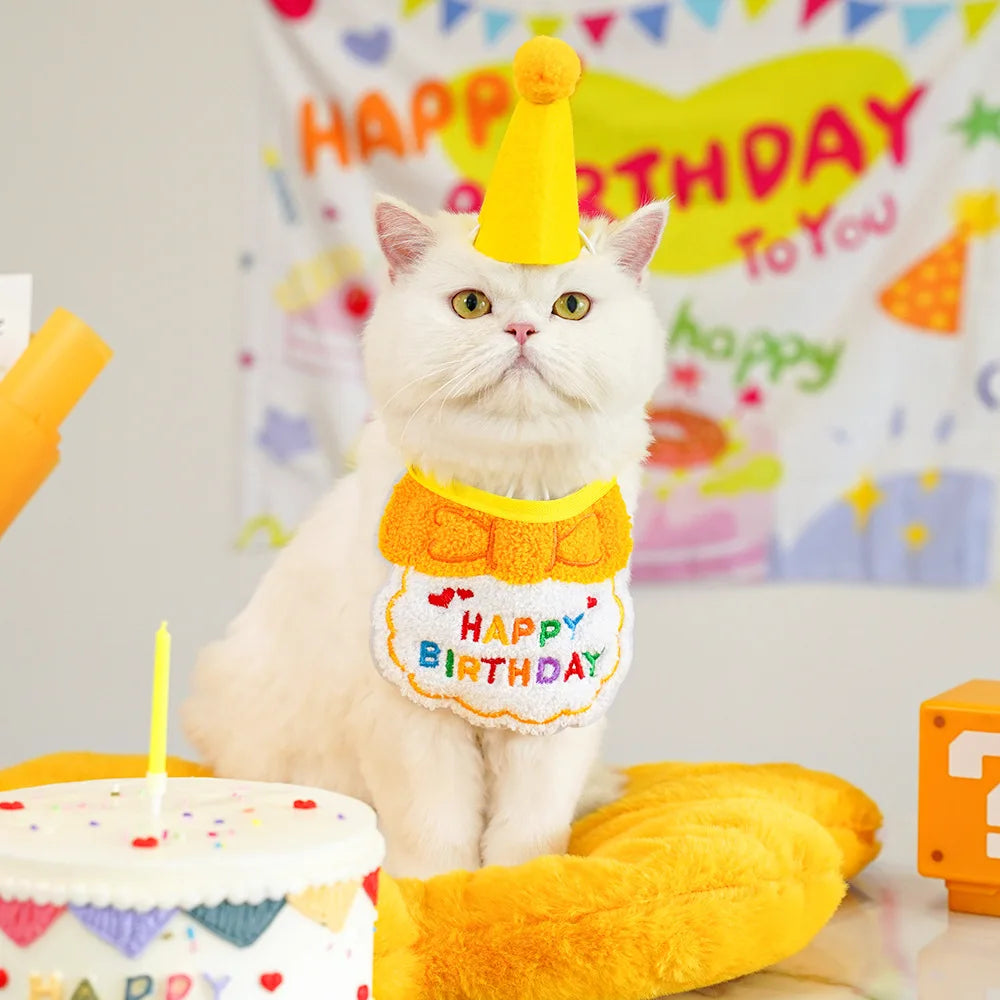 2024 Pet Birthday Hat Scarf Set Adjustable, Cat/Dog Birthday Supplies Mini Pet Saliva Towel Cat/Dog Supplies