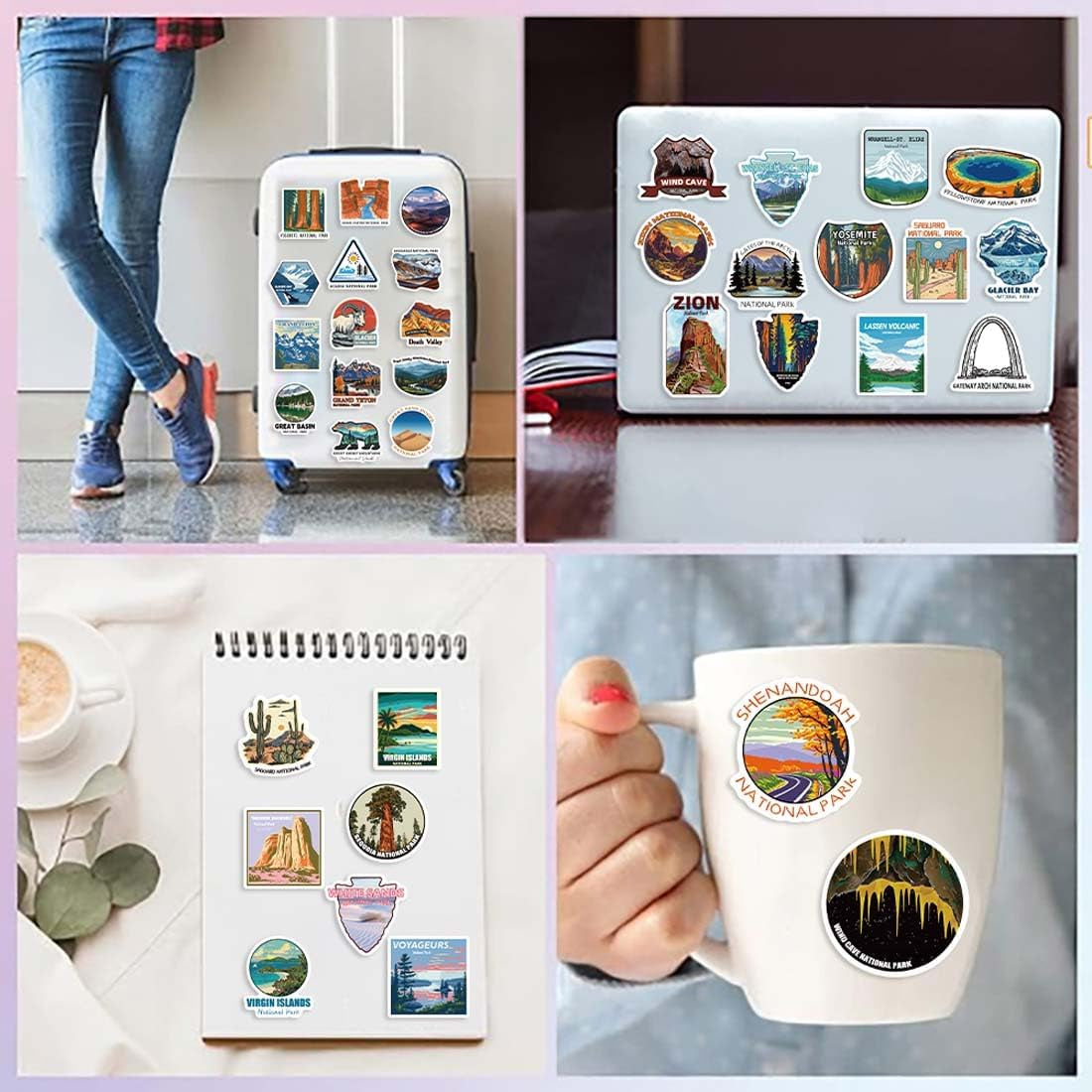 National Park Stickers Set 100Pcs, Waterproof Vinyl Outdoor Hiking Camping Adventure Wildness Nature Travel Sticker Decal for Water Bottle Laptop Car Bumper Luggage Phone Case Bike Cup Tumbler