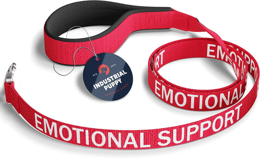 Emotional Support Dog Leash Wrap with Neoprene Handle and Reflective Emotional Support Lettering - Supplies or Accessories for ESA Dog Vest or Harness (Red, Support)