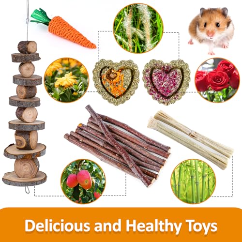 VESPRO Hamster Toys Set, Guinea Pig Toys Small Animal Chewing Toy and Rat Cage Accessories, Chinchillas, Gerbils, Rats, Rabbit Rodents Teeth Care, Apple Wood Timothy Hay Mouse Toy Swing Seesaw Bridge|B0CR6KC4VL