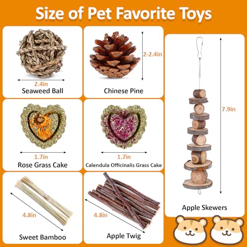 VESPRO Hamster Toys Set, Guinea Pig Toys Small Animal Chewing Toy and Rat Cage Accessories, Chinchillas, Gerbils, Rats, Rabbit Rodents Teeth Care, Apple Wood Timothy Hay Mouse Toy Swing Seesaw Bridge|B0CR6KC4VL