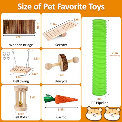 VESPRO Hamster Toys Set, Guinea Pig Toys Small Animal Chewing Toy and Rat Cage Accessories, Chinchillas, Gerbils, Rats, Rabbit Rodents Teeth Care, Apple Wood Timothy Hay Mouse Toy Swing Seesaw Bridge|B0CR6KC4VL