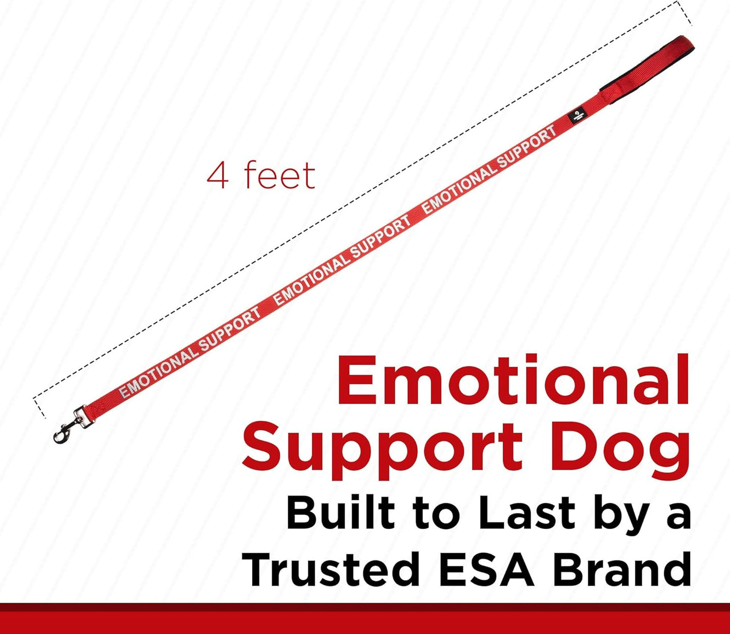 Emotional Support Dog Leash Wrap with Neoprene Handle and Reflective Emotional Support Lettering - Supplies or Accessories for ESA Dog Vest or Harness (Red, Support)