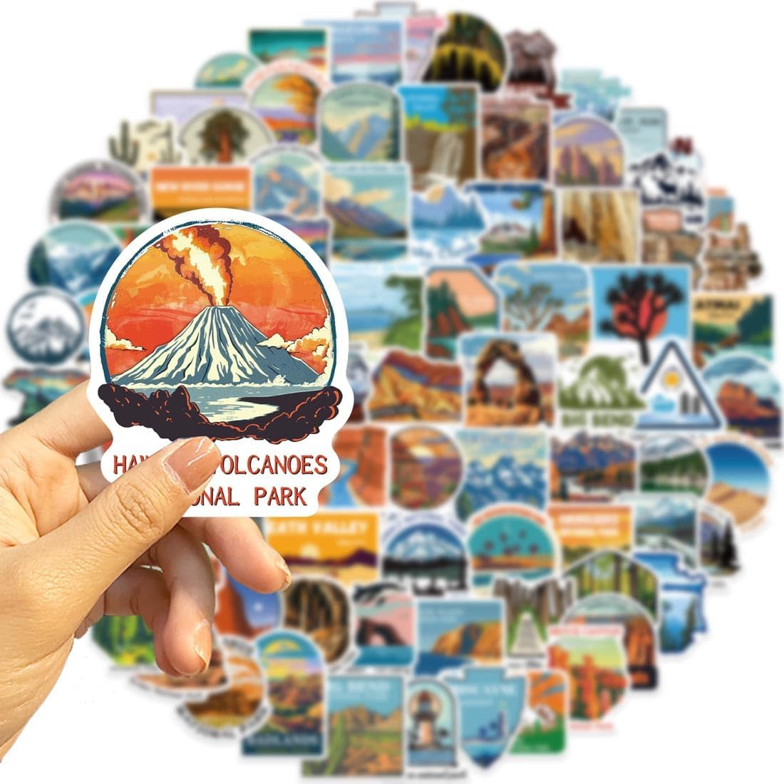National Park Stickers Set 100Pcs, Waterproof Vinyl Outdoor Hiking Camping Adventure Wildness Nature Travel Sticker Decal for Water Bottle Laptop Car Bumper Luggage Phone Case Bike Cup Tumbler
