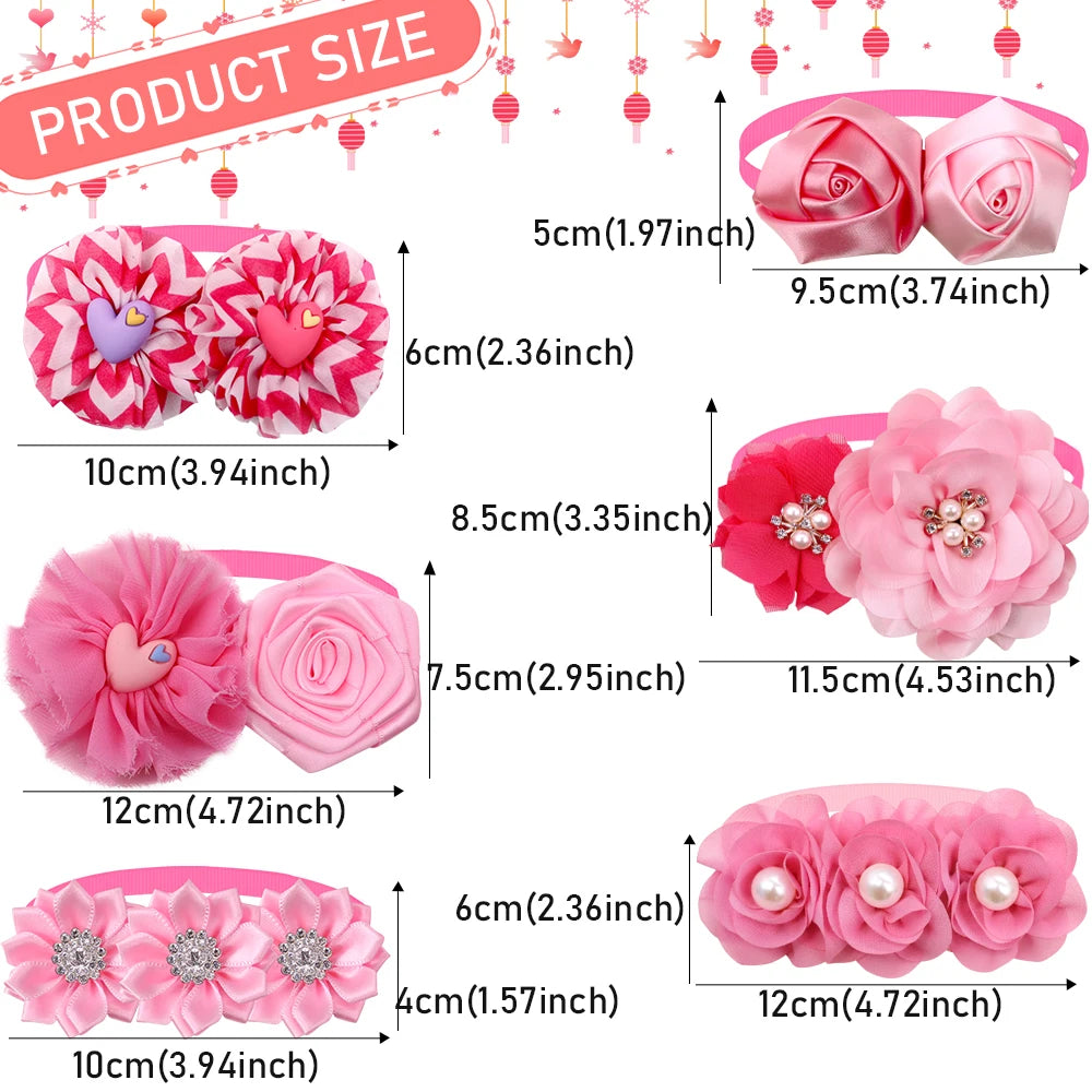 20/50Pcs Flower Dog Bowtie Valentine'S Day Dog Accessories Dog Bow Tie Pink Girl Dog Bowties Love Dog Supplies for Small Dogs