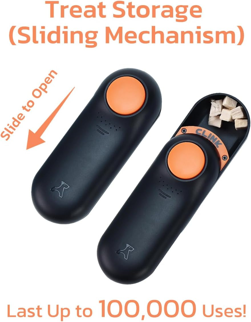 Clicker Dog Trainer & Dog Treat Pouch Alternative, Puppy Essentials Dual Use 2 in 1 Dog Clicker for Training - Durable, Light (2.36 Oz), Easy to Clean & Handle, Innovative Design, Black