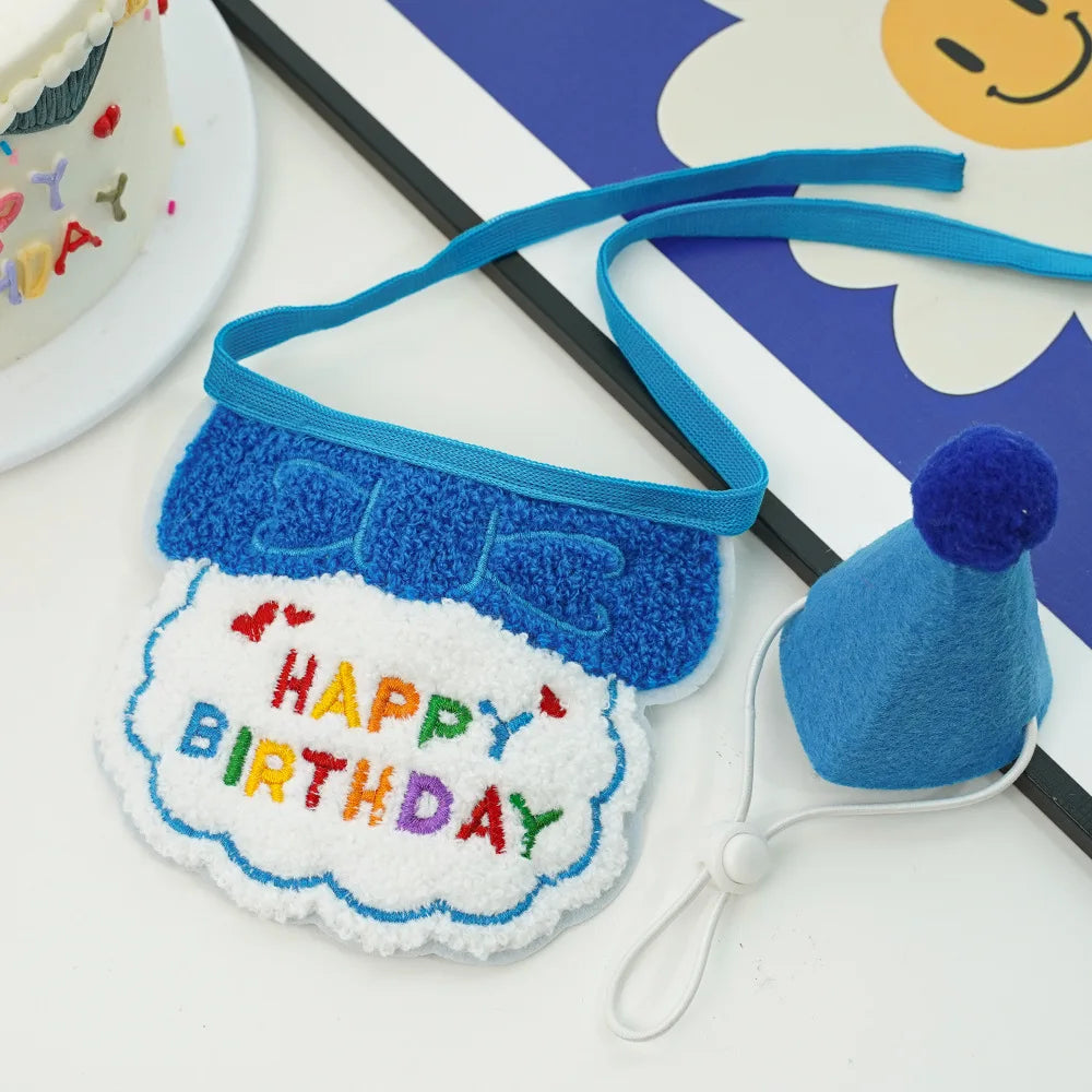 2024 Pet Birthday Hat Scarf Set Adjustable, Cat/Dog Birthday Supplies Mini Pet Saliva Towel Cat/Dog Supplies