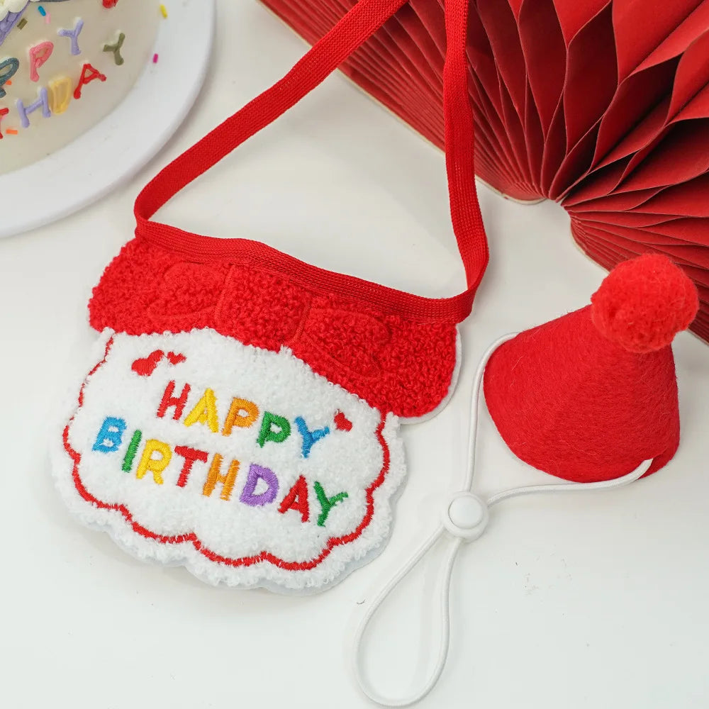 2024 Pet Birthday Hat Scarf Set Adjustable, Cat/Dog Birthday Supplies Mini Pet Saliva Towel Cat/Dog Supplies