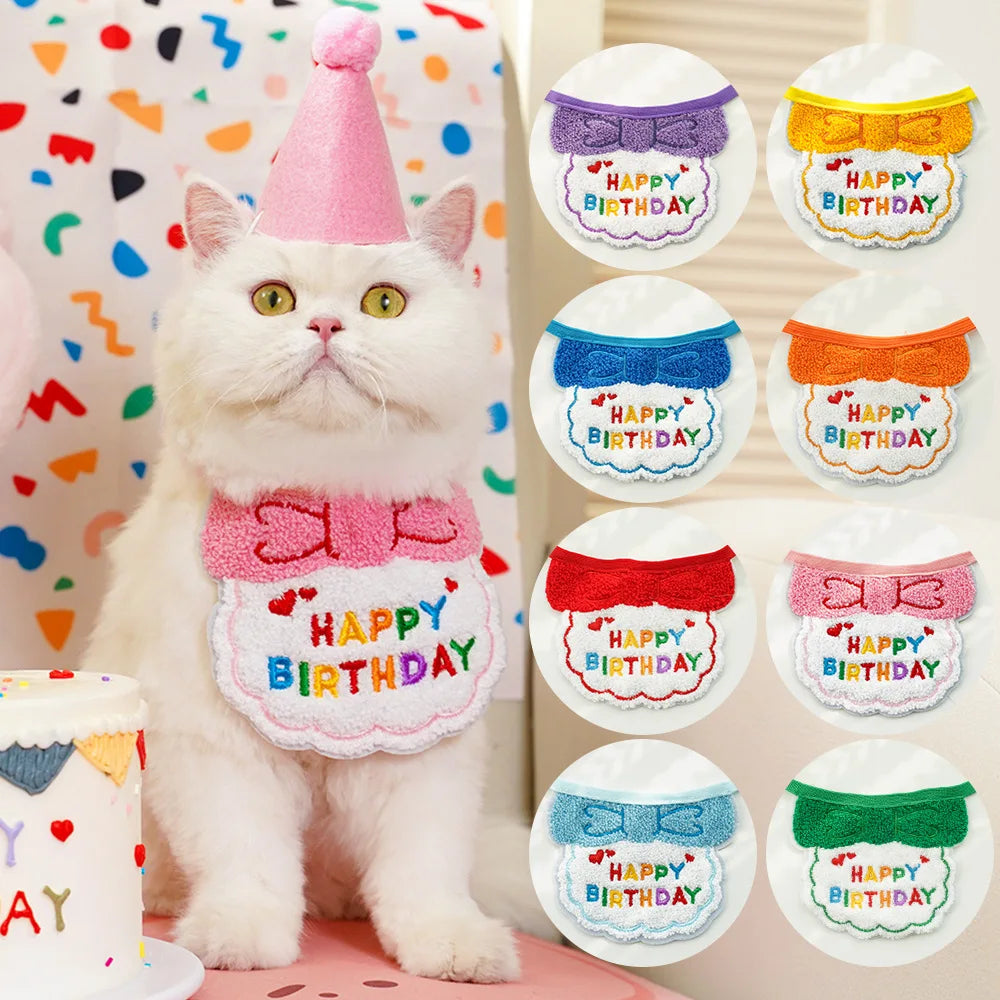 2024 Pet Birthday Hat Scarf Set Adjustable, Cat/Dog Birthday Supplies Mini Pet Saliva Towel Cat/Dog Supplies
