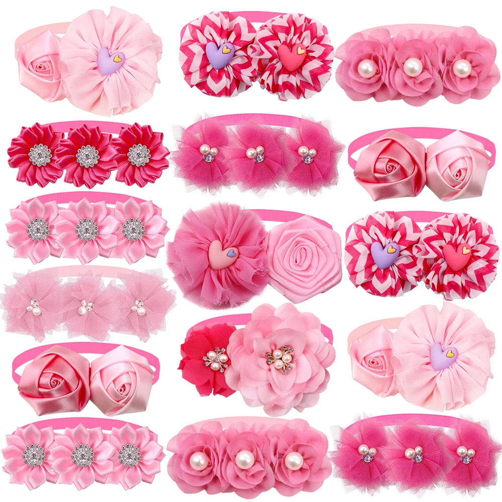 20/50Pcs Flower Dog Bowtie Valentine'S Day Dog Accessories Dog Bow Tie Pink Girl Dog Bowties Love Dog Supplies for Small Dogs