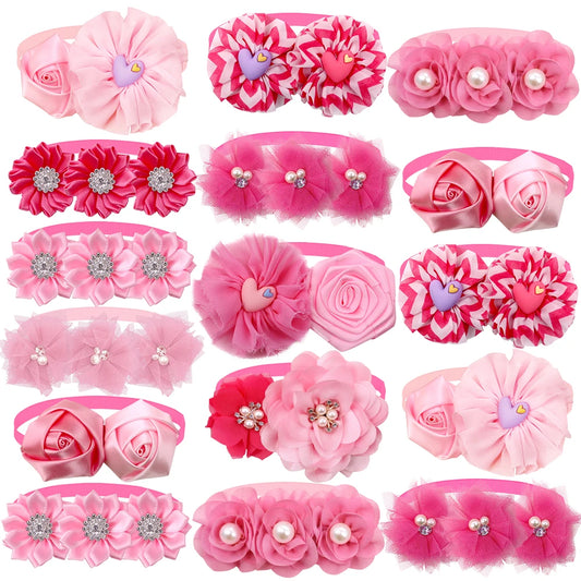 20/50Pcs Flower Dog Bowtie Valentine'S Day Dog Accessories Dog Bow Tie Pink Girl Dog Bowties Love Dog Supplies for Small Dogs