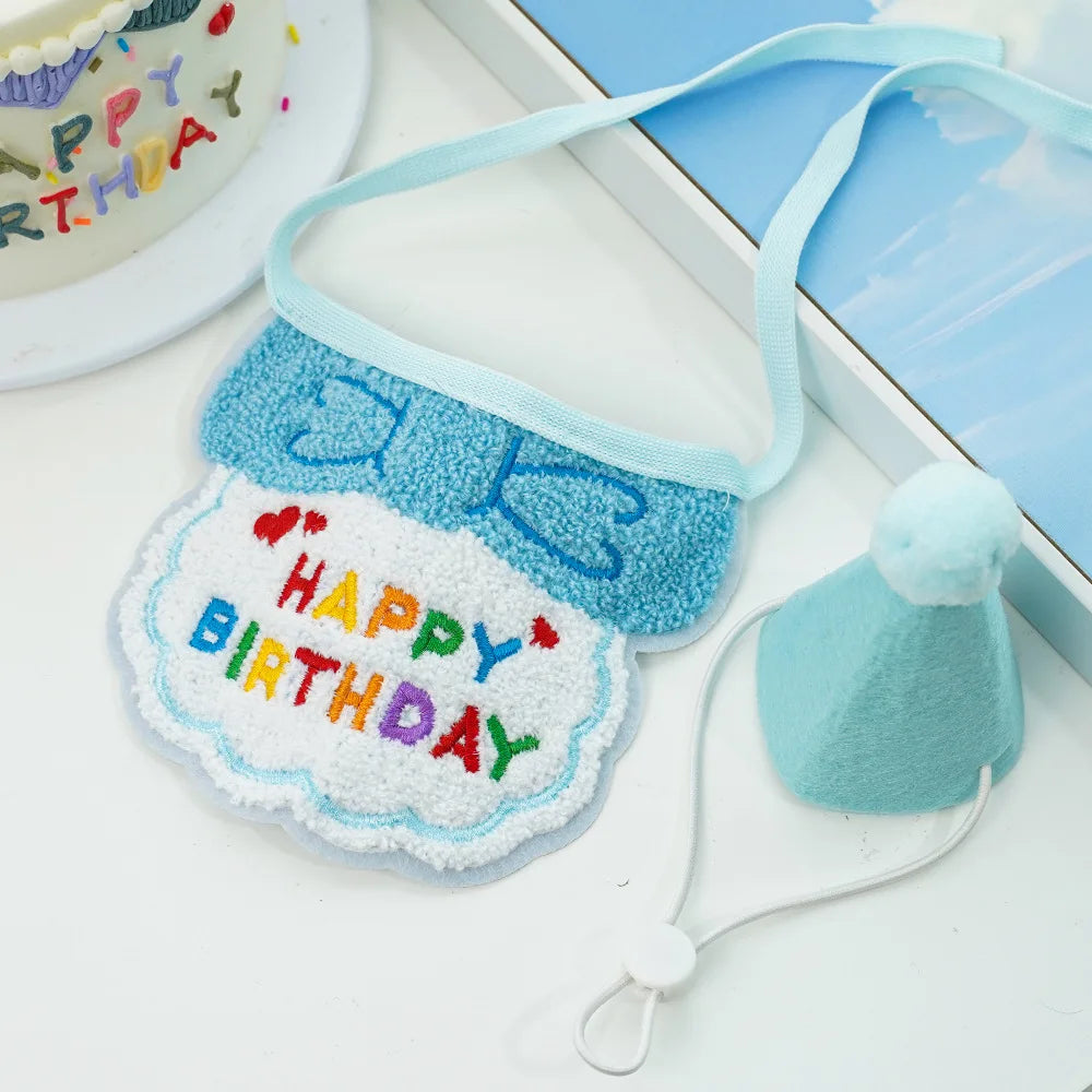 2024 Pet Birthday Hat Scarf Set Adjustable, Cat/Dog Birthday Supplies Mini Pet Saliva Towel Cat/Dog Supplies