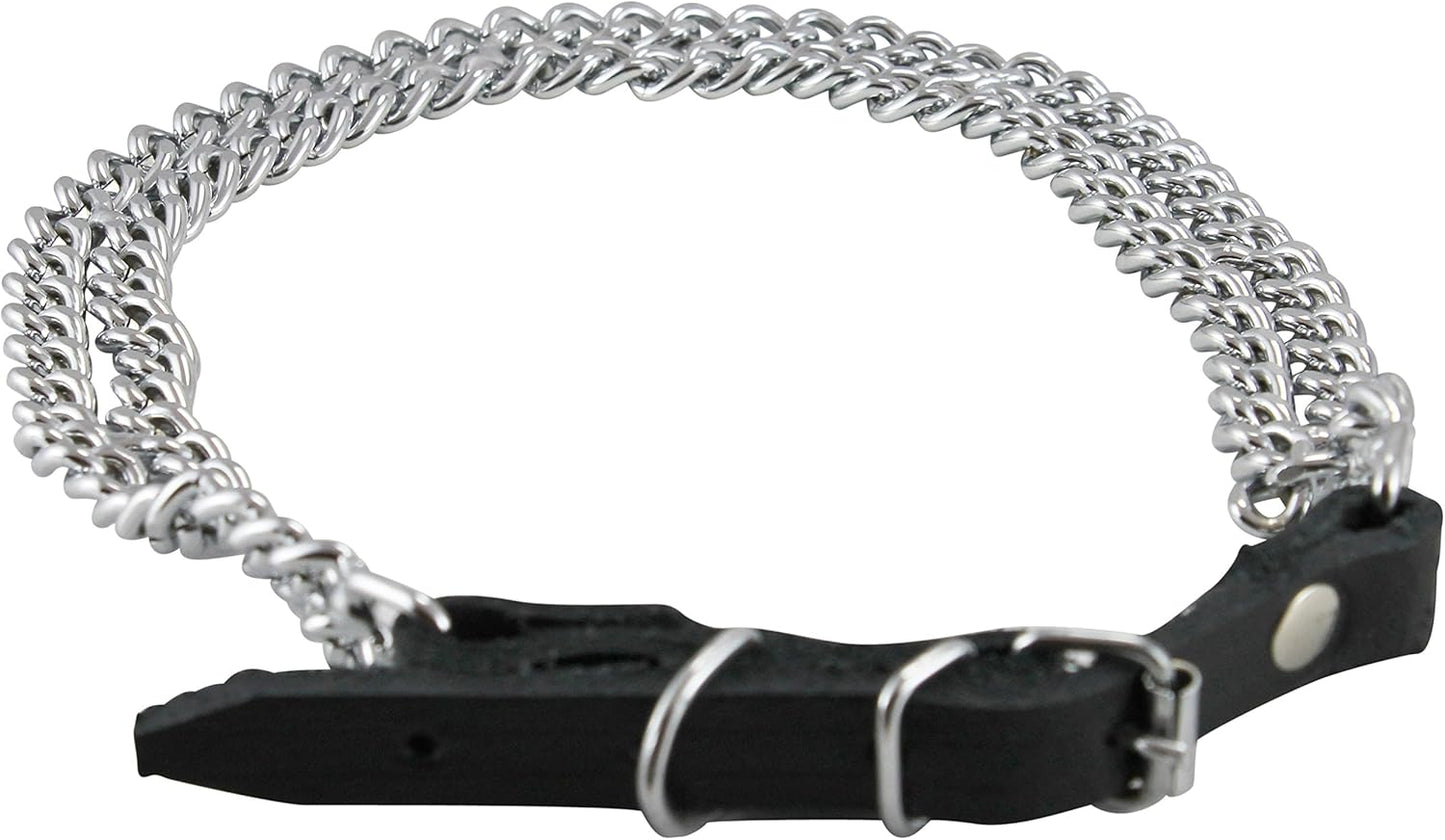 Double Metal Chain 1/2" Wide Genuine Leather Straps Dog Collar (19"-21")