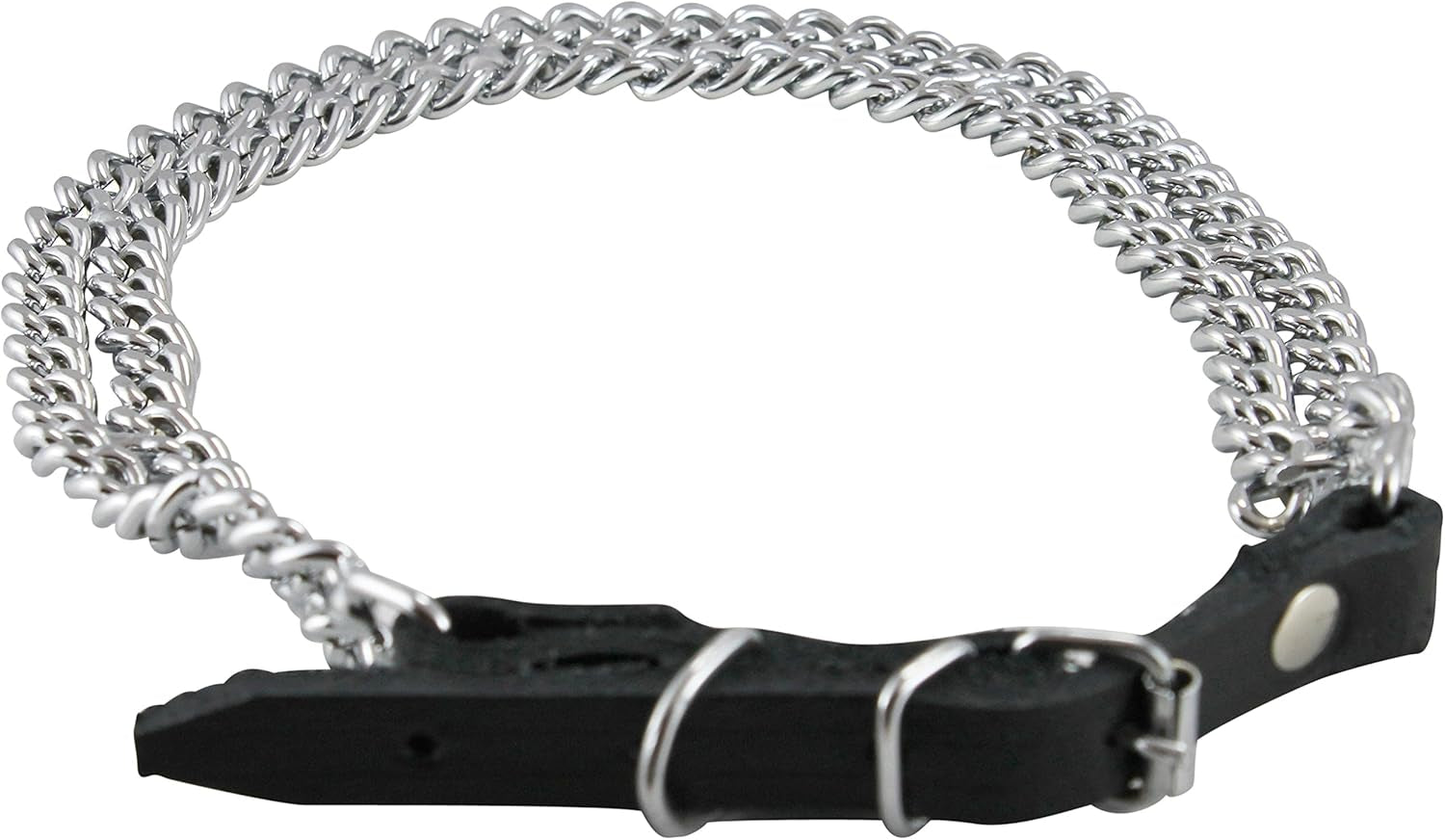 Double Metal Chain 1/2" Wide Genuine Leather Straps Dog Collar (19"-21")