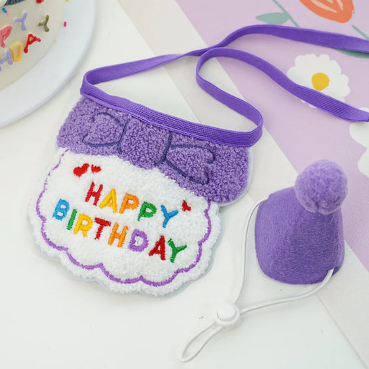 2024 Pet Birthday Hat Scarf Set Adjustable, Cat/Dog Birthday Supplies Mini Pet Saliva Towel Cat/Dog Supplies