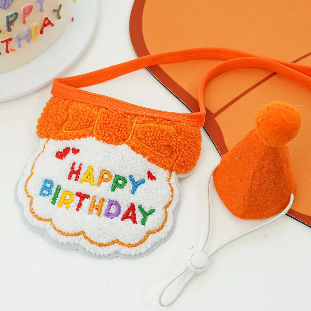 2024 Pet Birthday Hat Scarf Set Adjustable, Cat/Dog Birthday Supplies Mini Pet Saliva Towel Cat/Dog Supplies