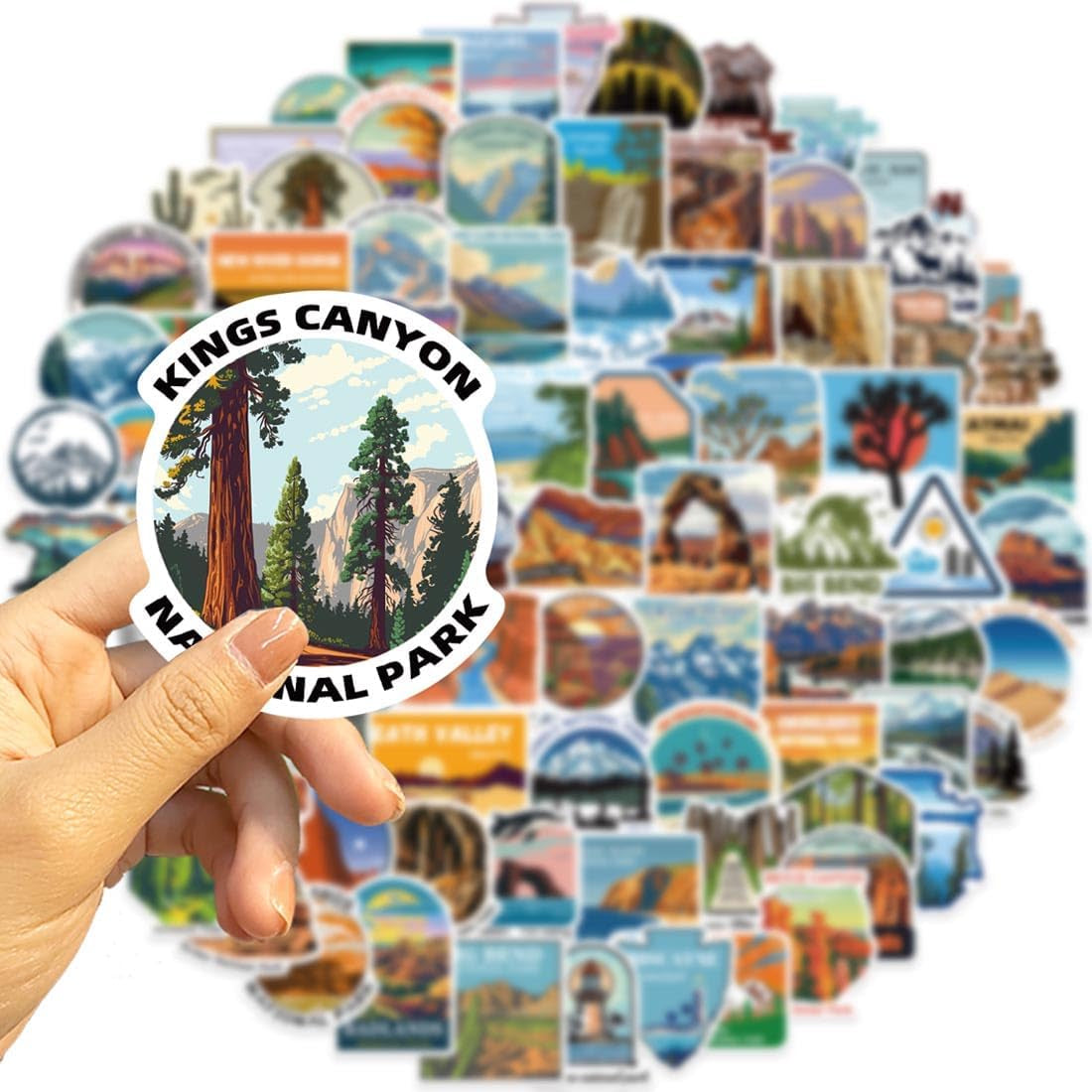 National Park Stickers Set 100Pcs, Waterproof Vinyl Outdoor Hiking Camping Adventure Wildness Nature Travel Sticker Decal for Water Bottle Laptop Car Bumper Luggage Phone Case Bike Cup Tumbler