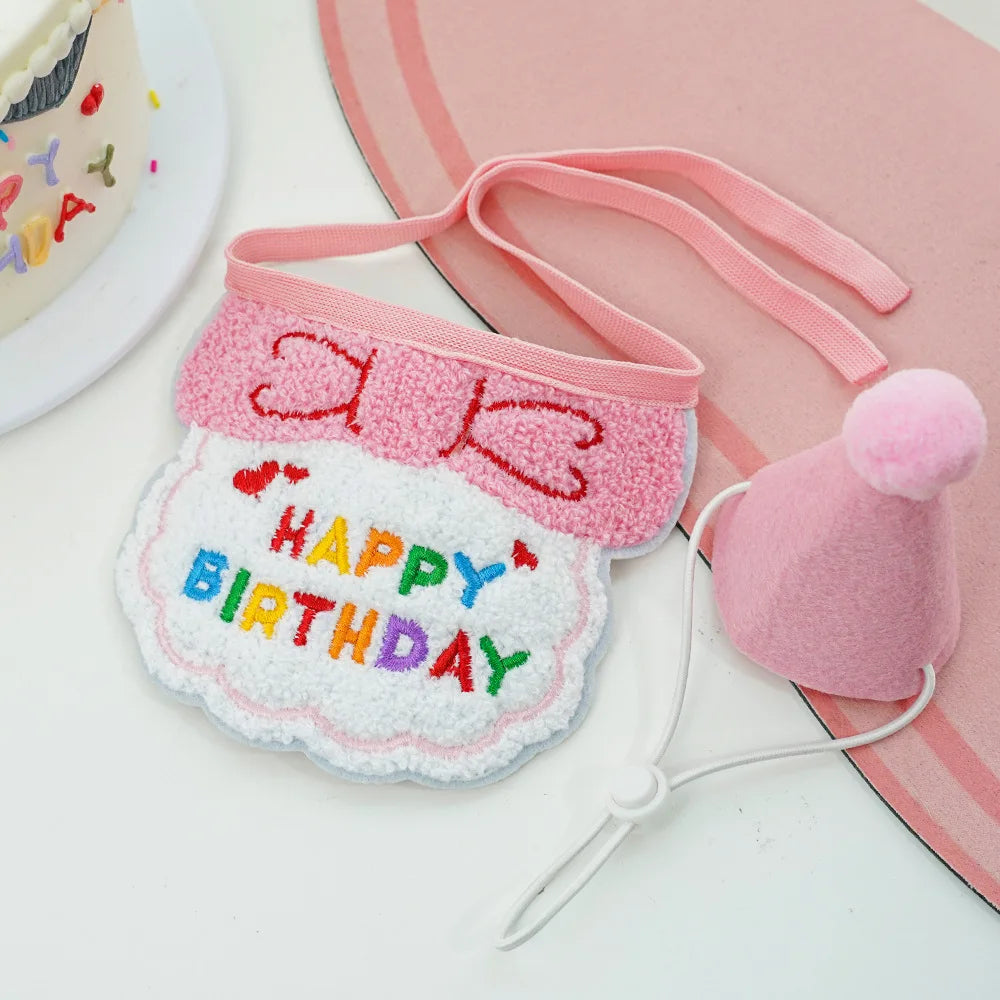 2024 Pet Birthday Hat Scarf Set Adjustable, Cat/Dog Birthday Supplies Mini Pet Saliva Towel Cat/Dog Supplies