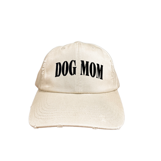 Dog Mom Distressed Cap - Tan